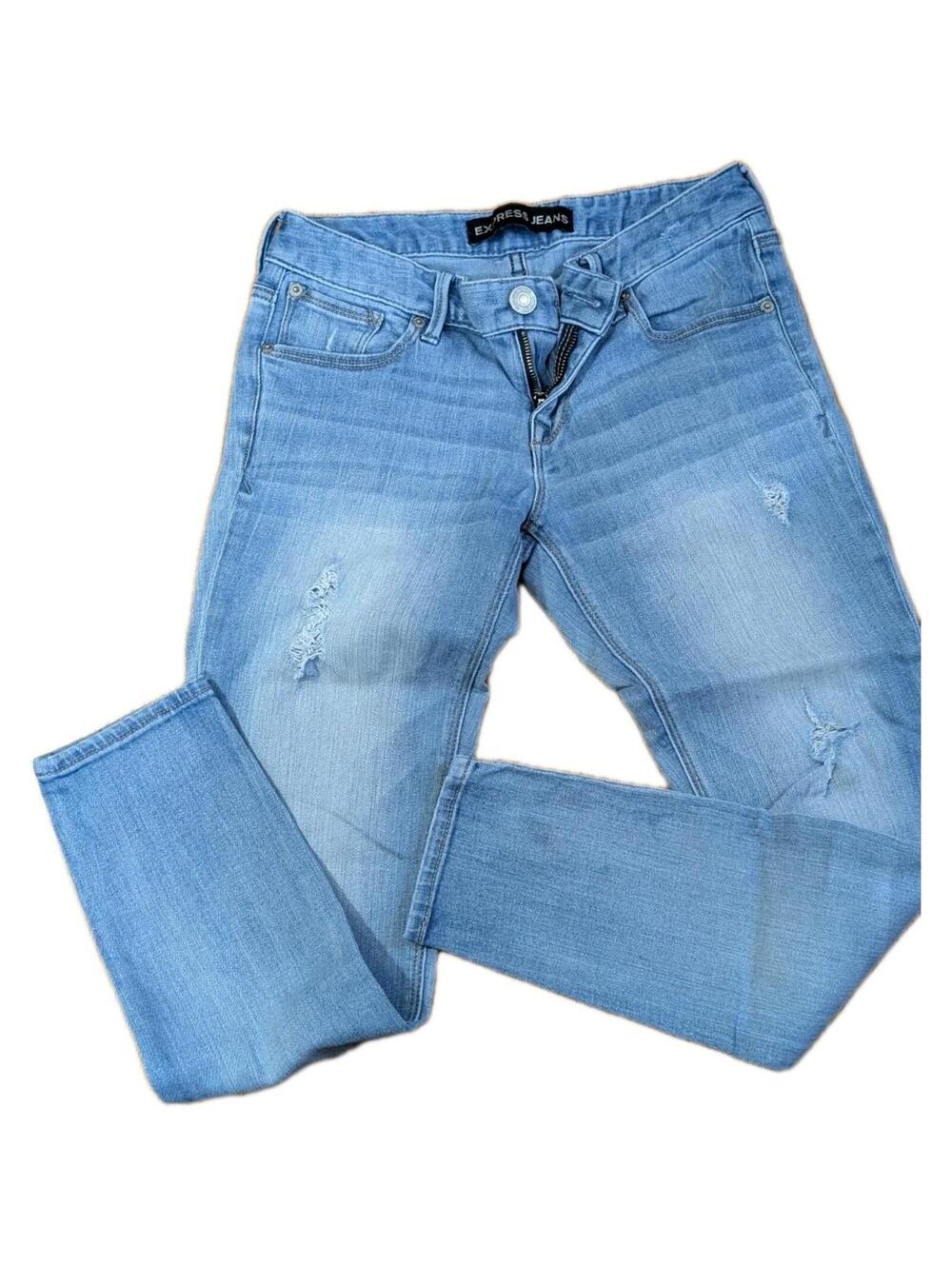 Express Womens Distressed Blue Jeans Ankle High Rise Stretch 2R‎